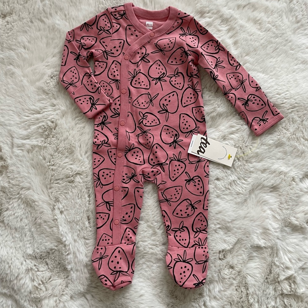 NWT Tea Collection Baby Strawberry Footed Romper